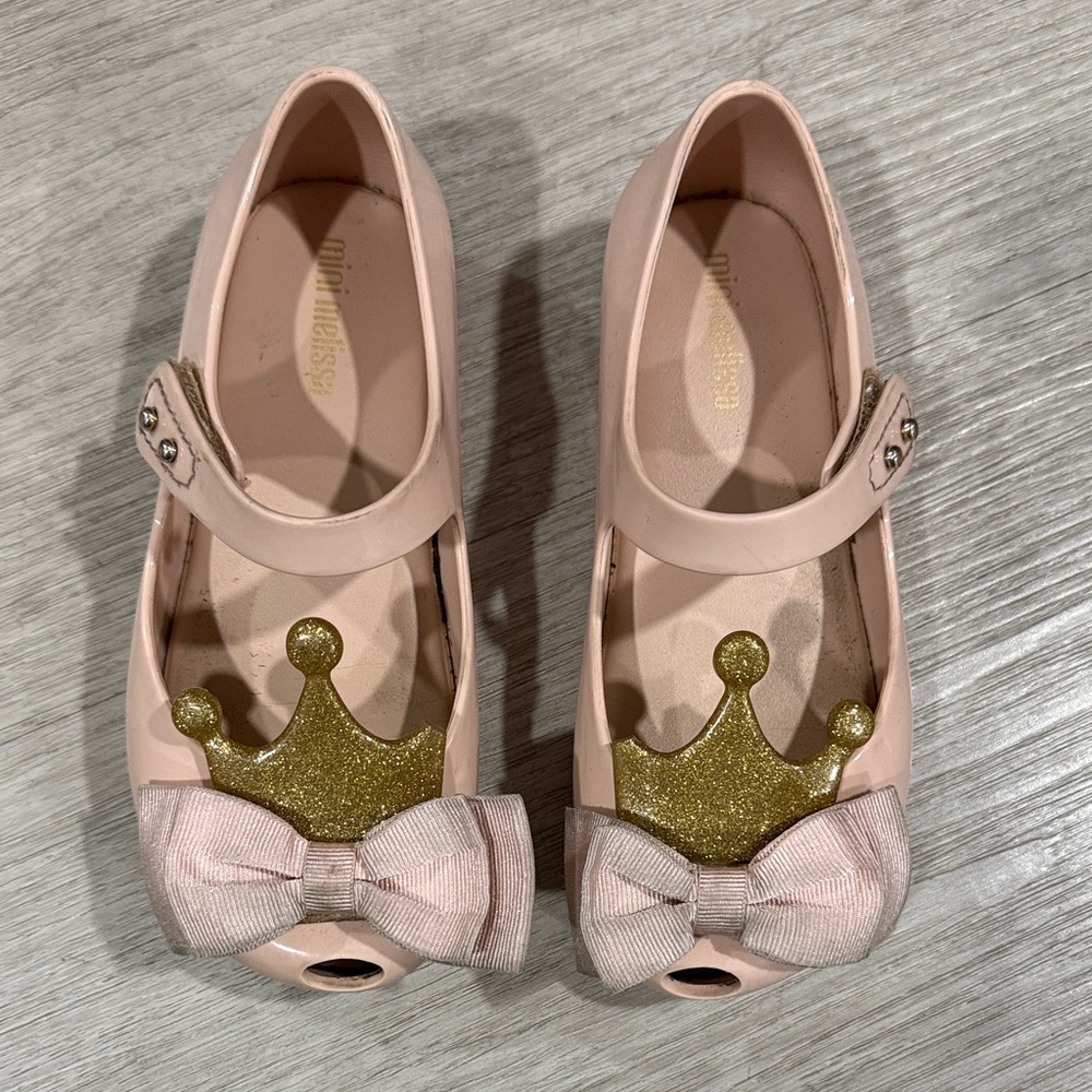 Mini Melissa Pink Bow Princess Shoes with Gold Crown